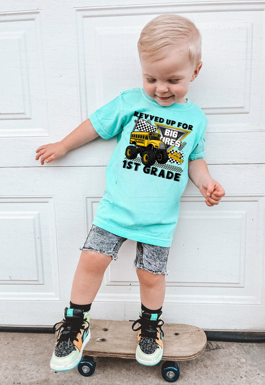 Revved up for 1st grade monster truck bus