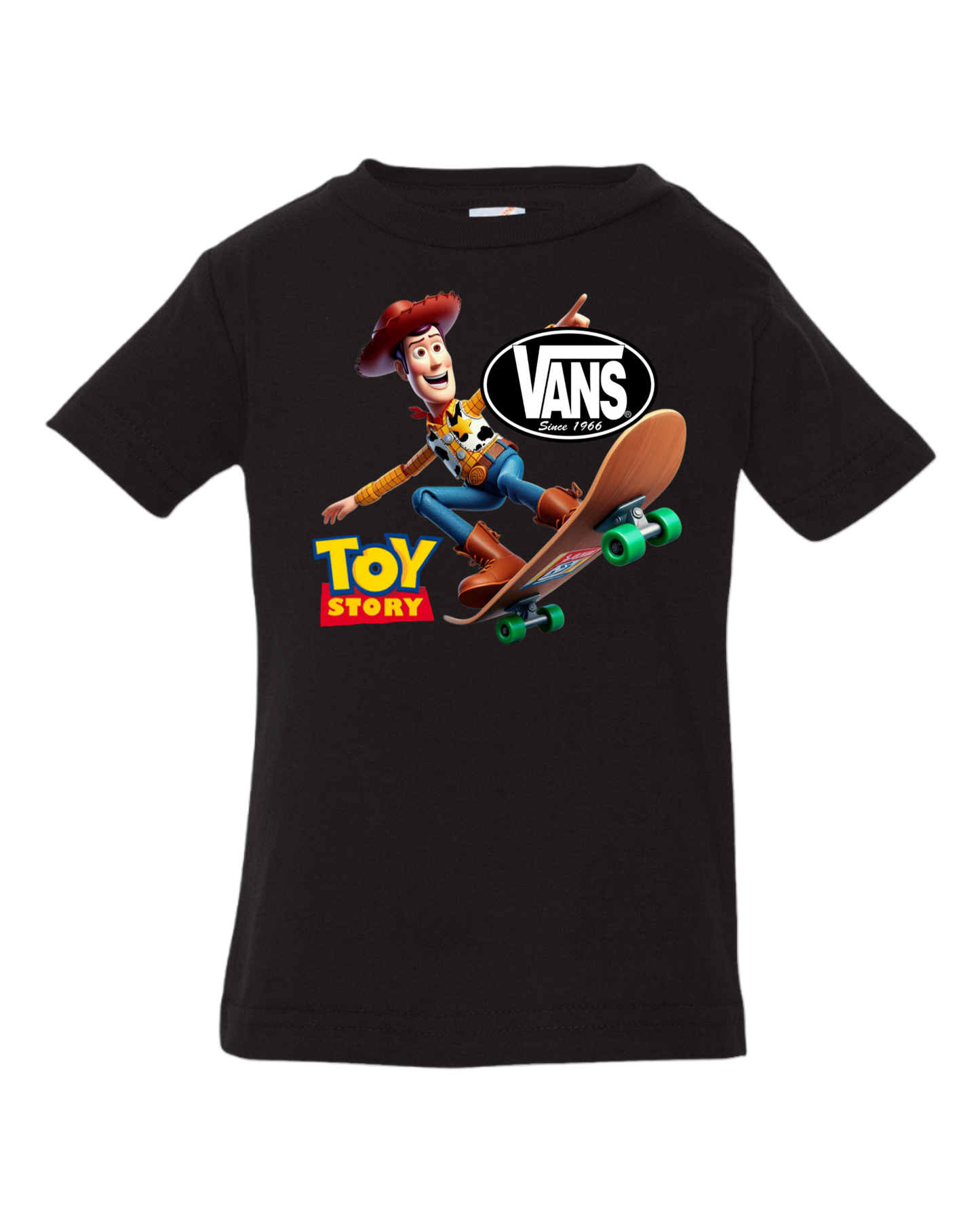 Woody skateboarding