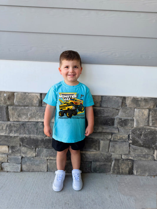 Reved up monster truck bus classroom crusher