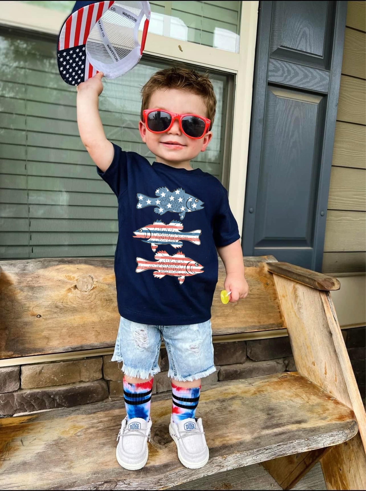 Red white and blue fish