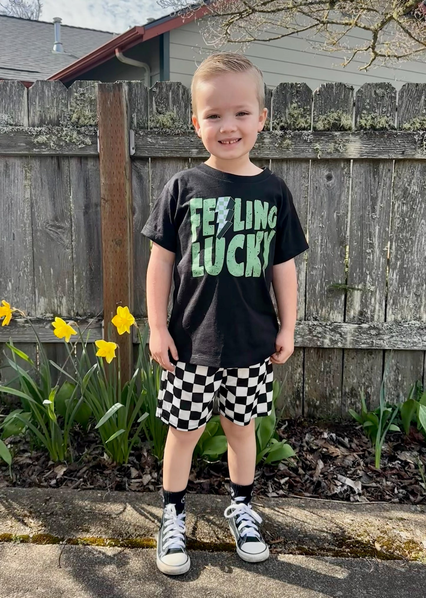 Feelin lucky green and white check