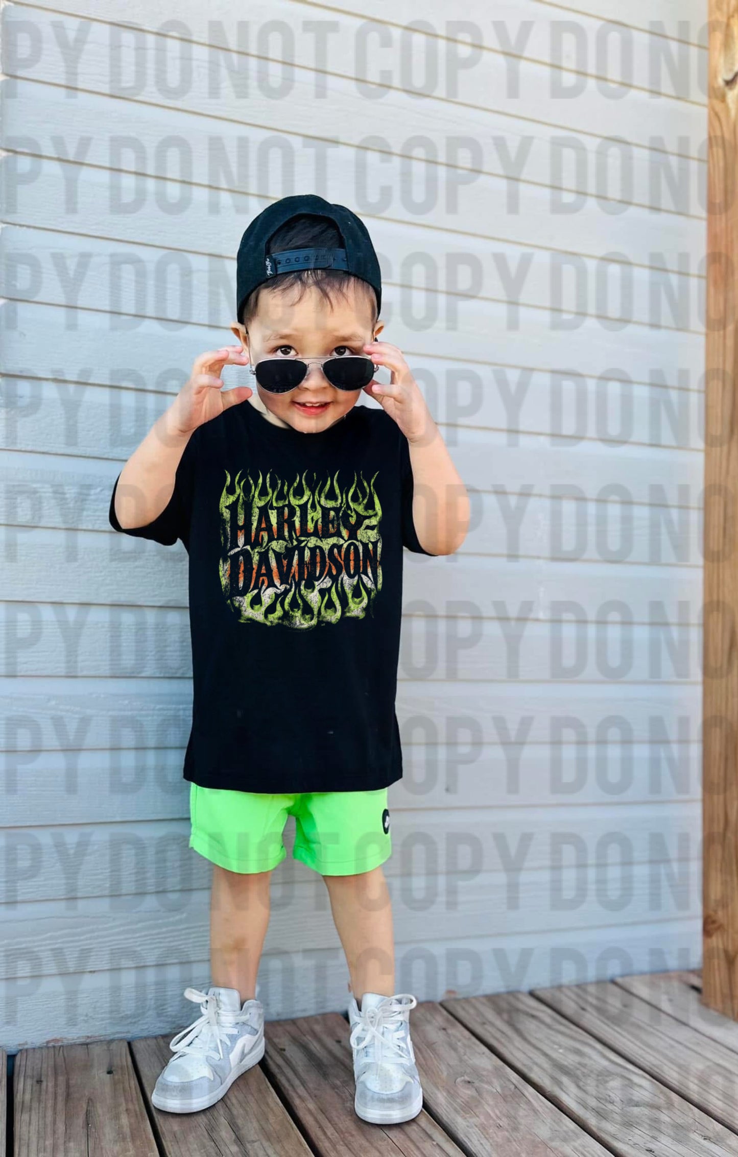 Harley Davidson green and orange flames