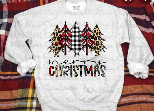 Merry Christmas Buffalo Plaid and Leopard with trees