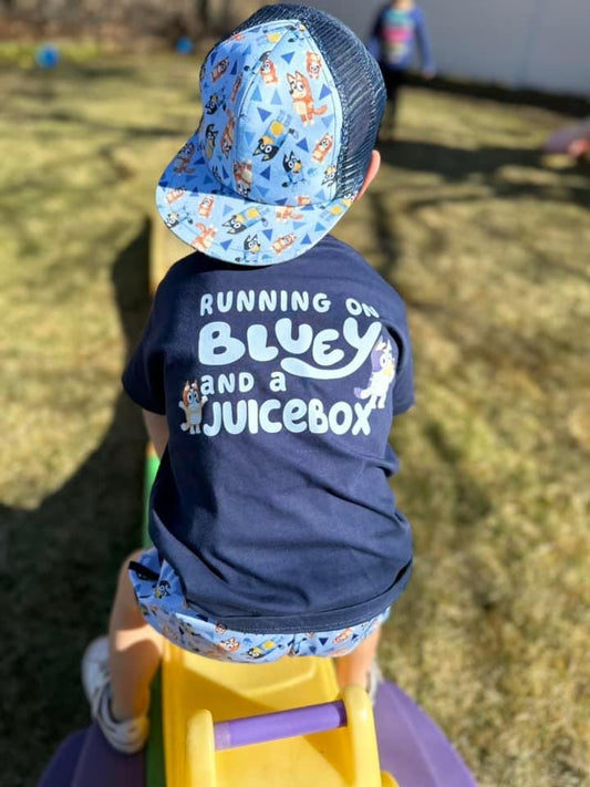 Running on dog and a juice box