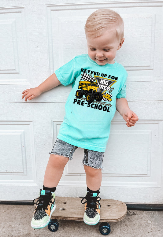 Reved up for preschool monster truck bus