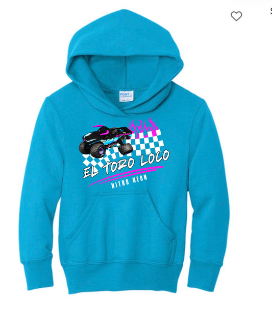 El Toro Loco nitro neon monster truck checkered flames hoodie