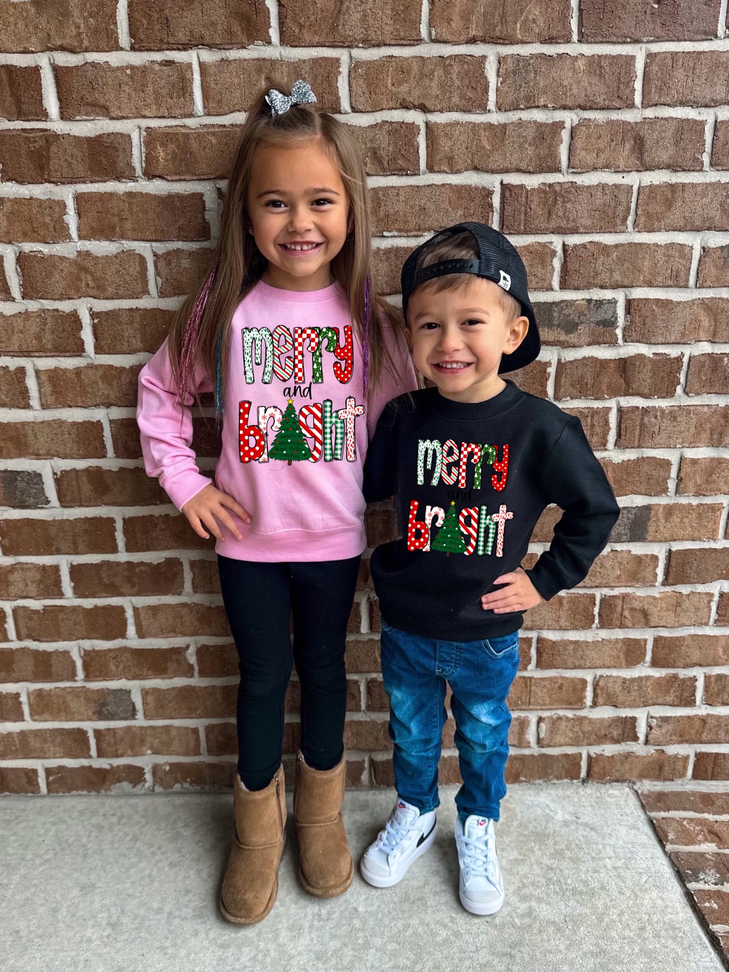 Merry and bright ( pink sweatshirt)