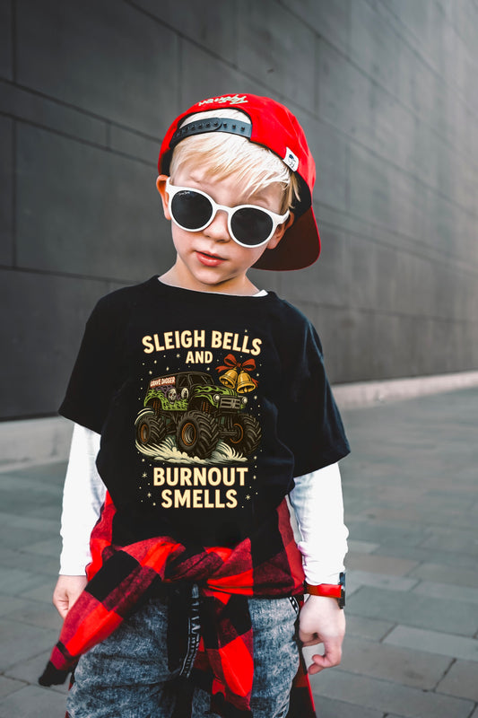 Sleigh bells and burnout smells monster truck add