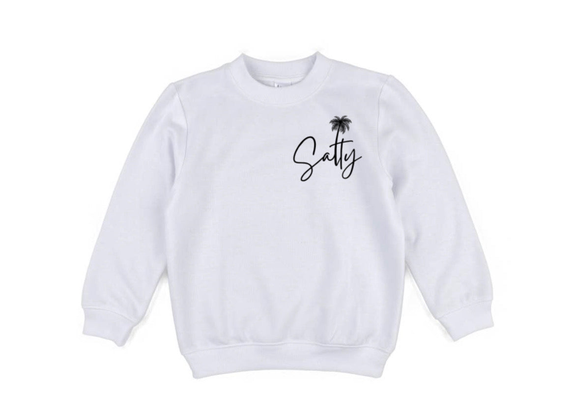 Salty/don’t worry beach happy sweatshirt ( white)